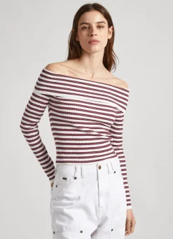 Women Pepe Jeans Bardot Stripe Print Top