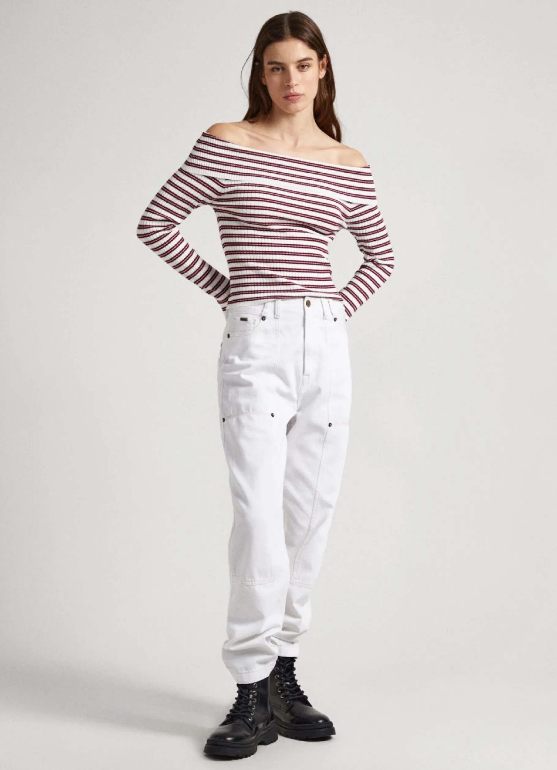 Women Pepe Jeans Bardot Stripe Print Top