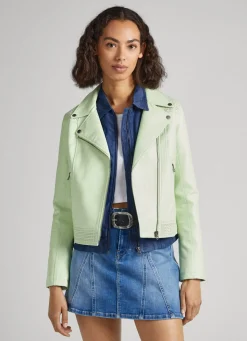 Women Pepe Jeans Biker Jacket With Openwork Details