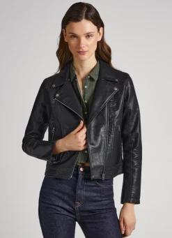 Women Pepe Jeans Biker Jacket With Openwork Details