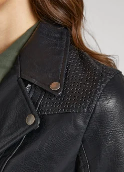Women Pepe Jeans Biker Jacket With Openwork Details