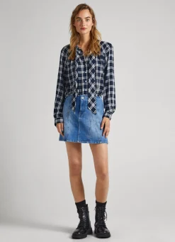 Women Pepe Jeans Checked Blouse With Neck Tie