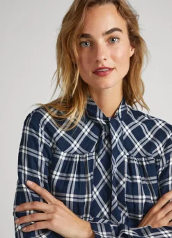 Women Pepe Jeans Checked Blouse With Neck Tie