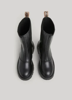 Women Pepe Jeans Combined Fabric Mid-Calf Boots