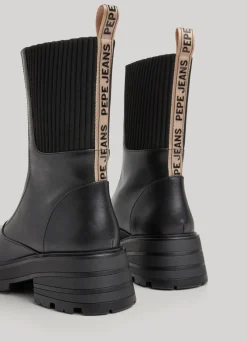 Women Pepe Jeans Combined Fabric Mid-Calf Boots