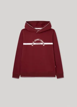 Boy Pepe Jeans Cotton Pique Hooded Sweatshirt