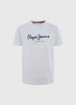 Boy Pepe Jeans Cotton T-Shirt With Printed Logo
