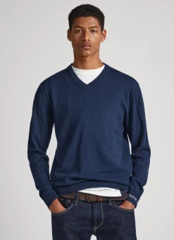 Men Pepe Jeans Cotton V-Neck Knit