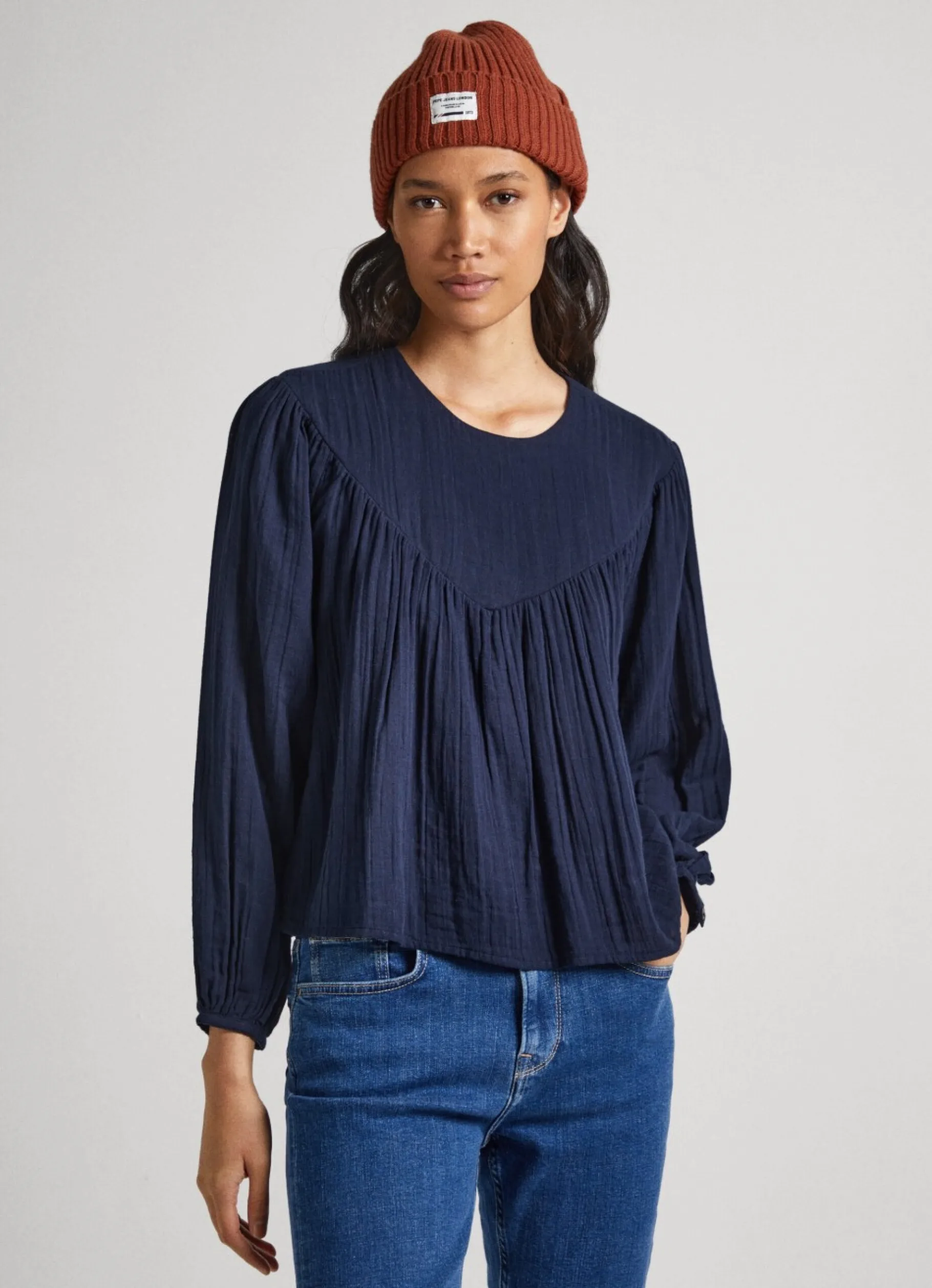 Women Pepe Jeans Cotton Waffle Weave Blouse