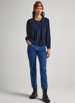 Women Pepe Jeans Cotton Waffle Weave Blouse