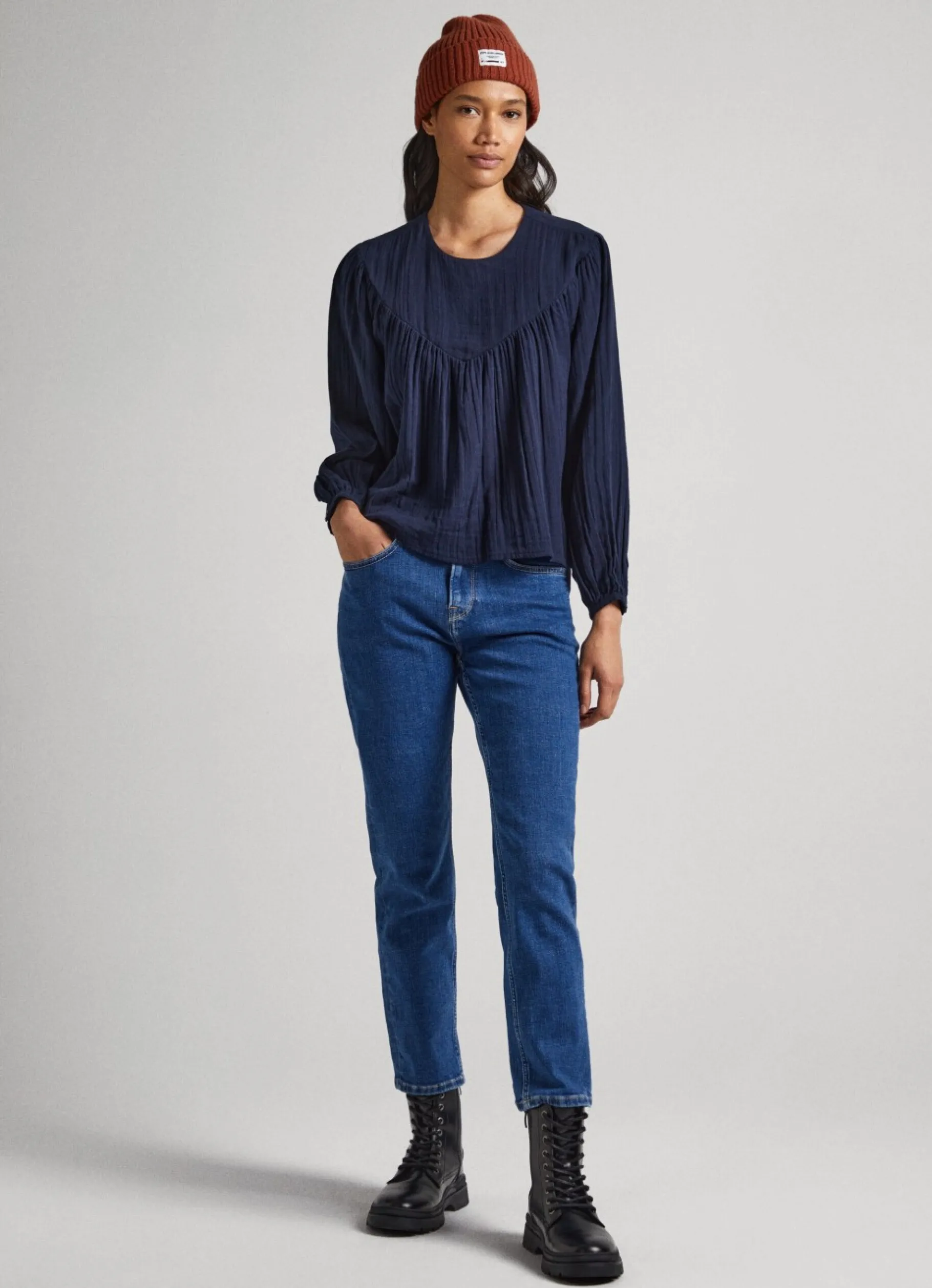 Women Pepe Jeans Cotton Waffle Weave Blouse