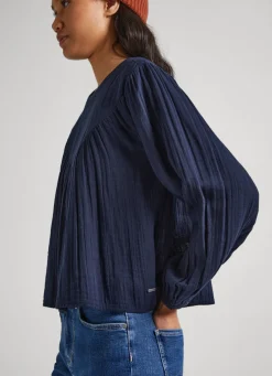 Women Pepe Jeans Cotton Waffle Weave Blouse