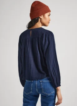 Women Pepe Jeans Cotton Waffle Weave Blouse