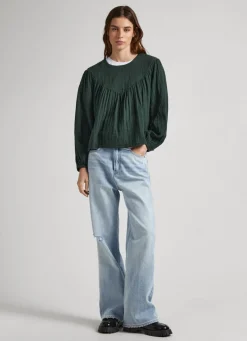 Women Pepe Jeans Cotton Waffle Weave Blouse