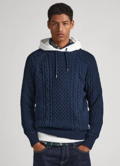 Men Pepe Jeans Crew Neck Cable Knit Jumper