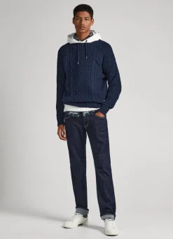 Men Pepe Jeans Crew Neck Cable Knit Jumper