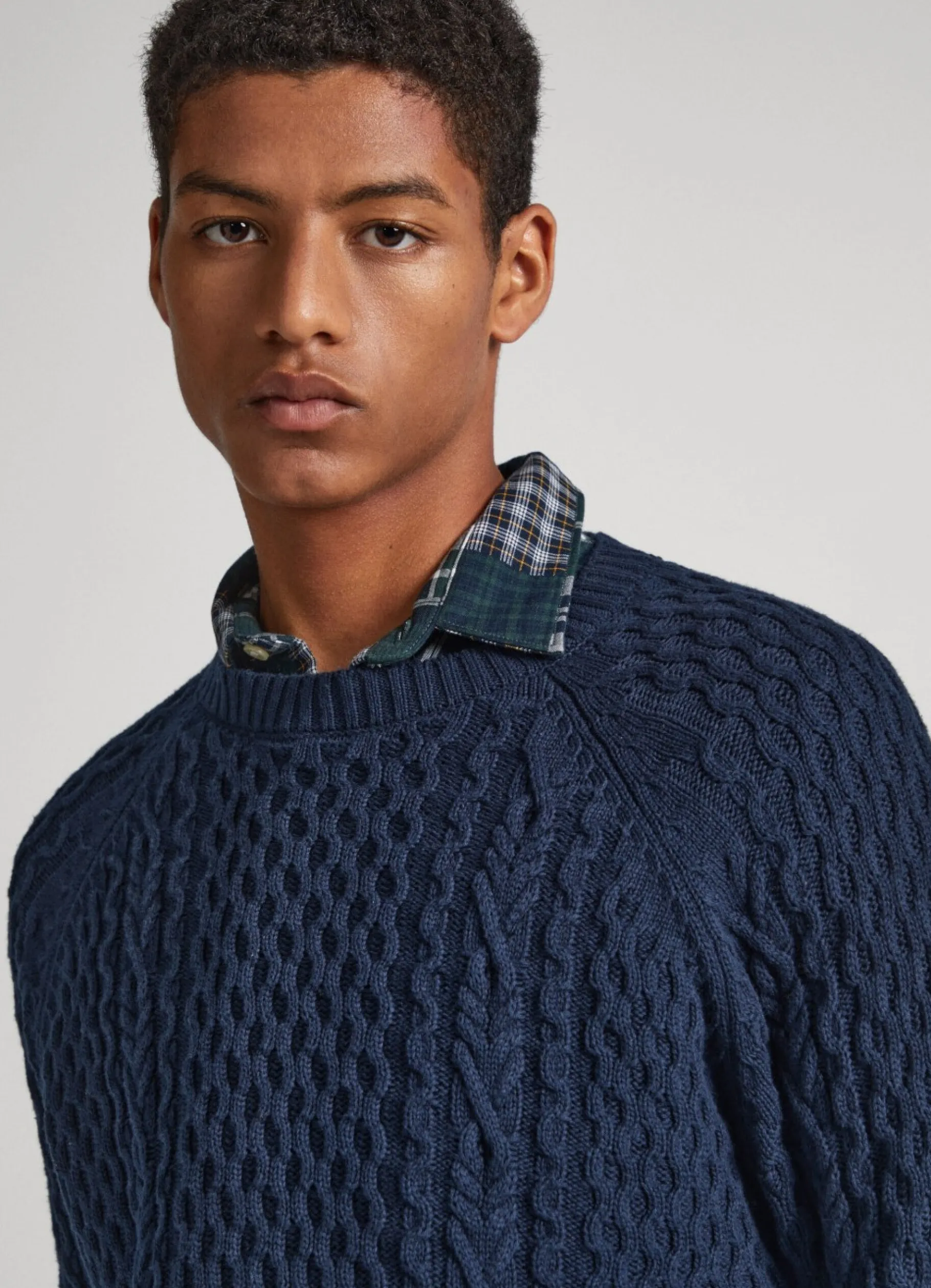 Men Pepe Jeans Crew Neck Cable Knit Jumper
