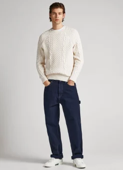 Men Pepe Jeans Crew Neck Cable Knit Jumper