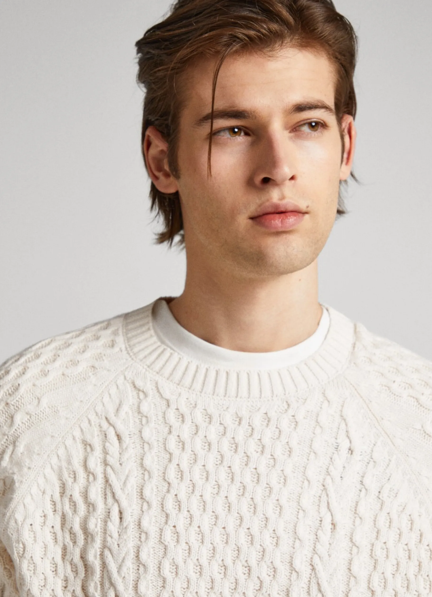 Men Pepe Jeans Crew Neck Cable Knit Jumper