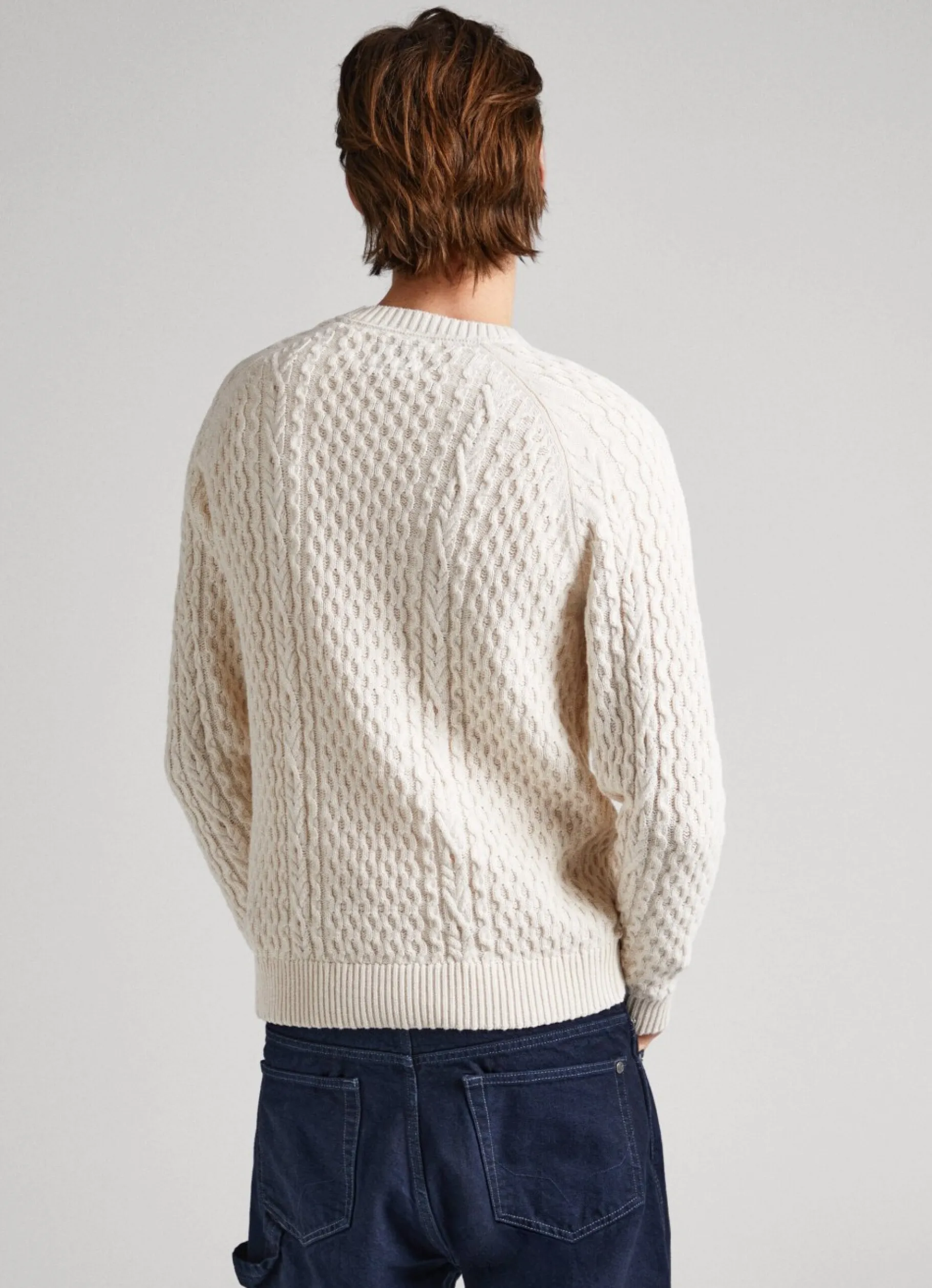 Men Pepe Jeans Crew Neck Cable Knit Jumper
