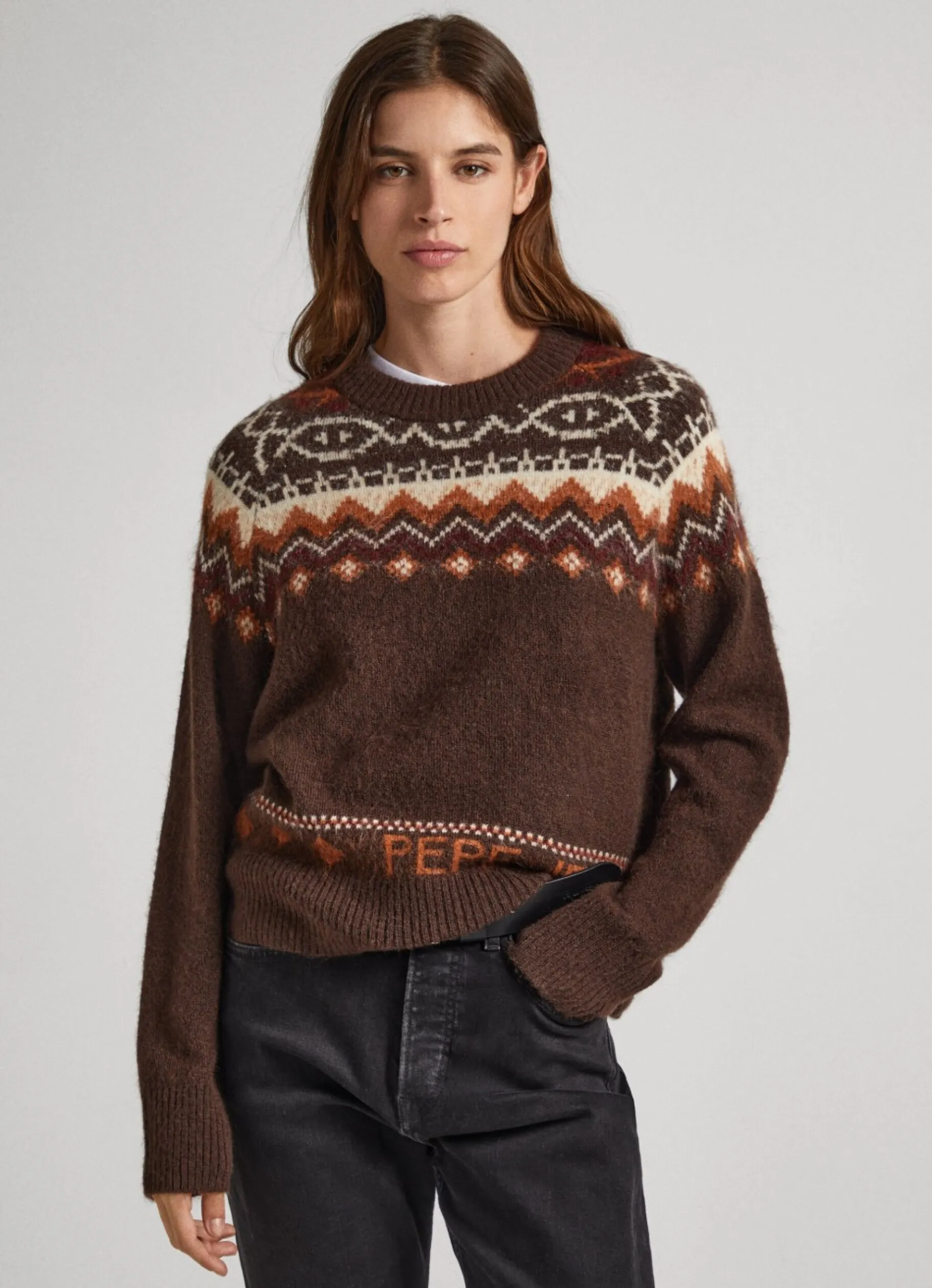 Women Pepe Jeans Crew Neck Jacquard Jumper