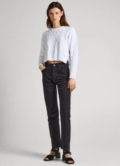 Women Pepe Jeans Cropped Cable Knit Sweatshirt