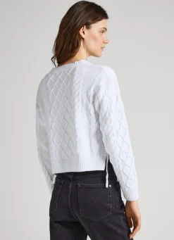 Women Pepe Jeans Cropped Cable Knit Sweatshirt