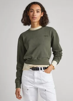 Women Pepe Jeans Cropped Fit Cotton Sweatshirt