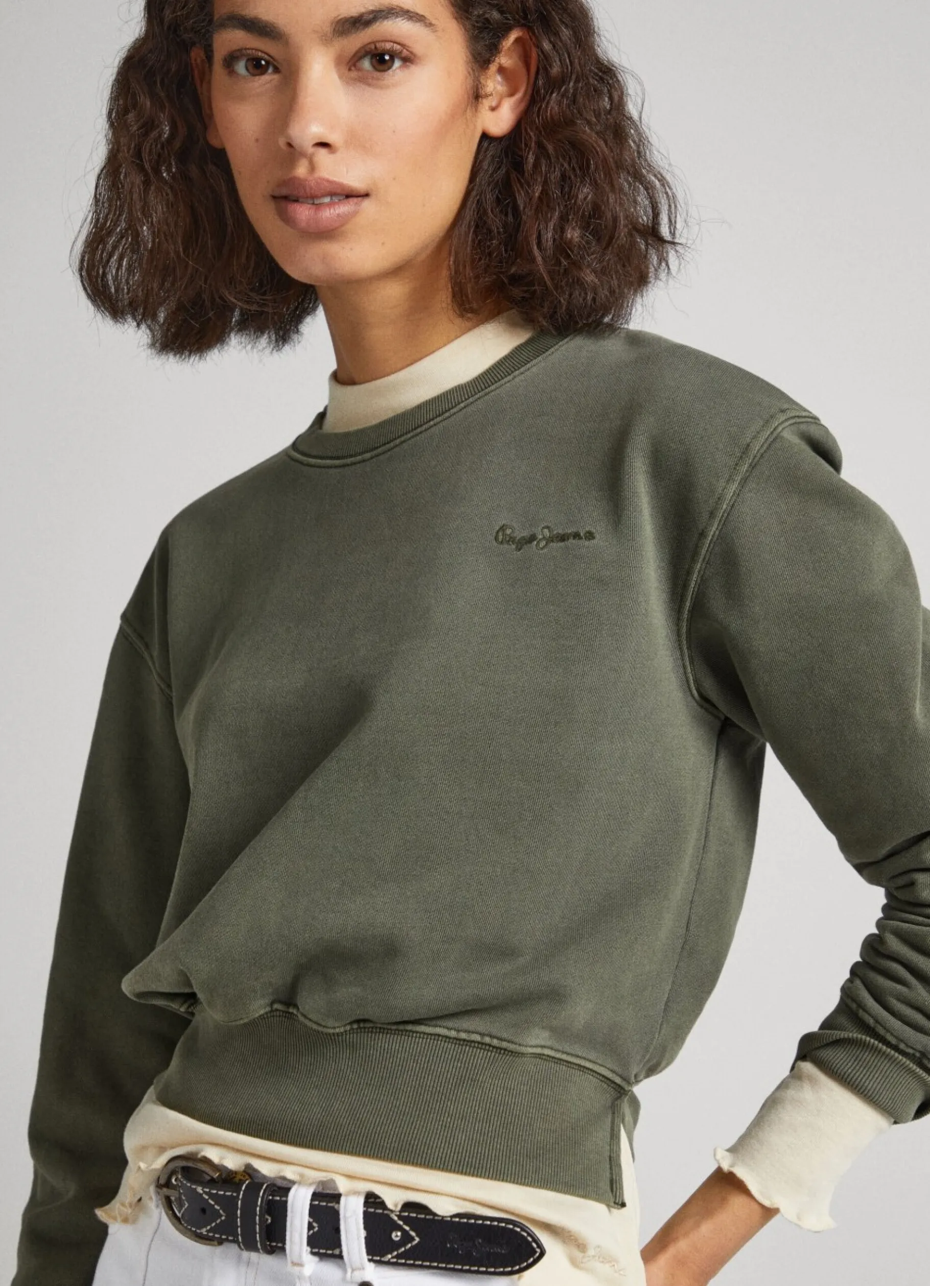 Women Pepe Jeans Cropped Fit Cotton Sweatshirt