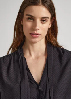 Women Pepe Jeans Dobby Blouse With Tie Neck