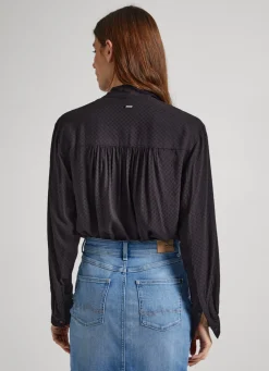 Women Pepe Jeans Dobby Blouse With Tie Neck