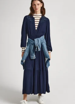 Women Pepe Jeans Dobby Dress With Openwork Details