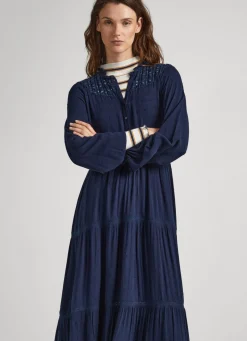 Women Pepe Jeans Dobby Dress With Openwork Details