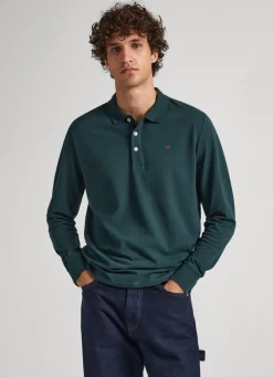 Men Pepe Jeans Embroidered Flag Pique Polo Shirt
