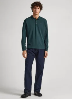 Men Pepe Jeans Embroidered Flag Pique Polo Shirt
