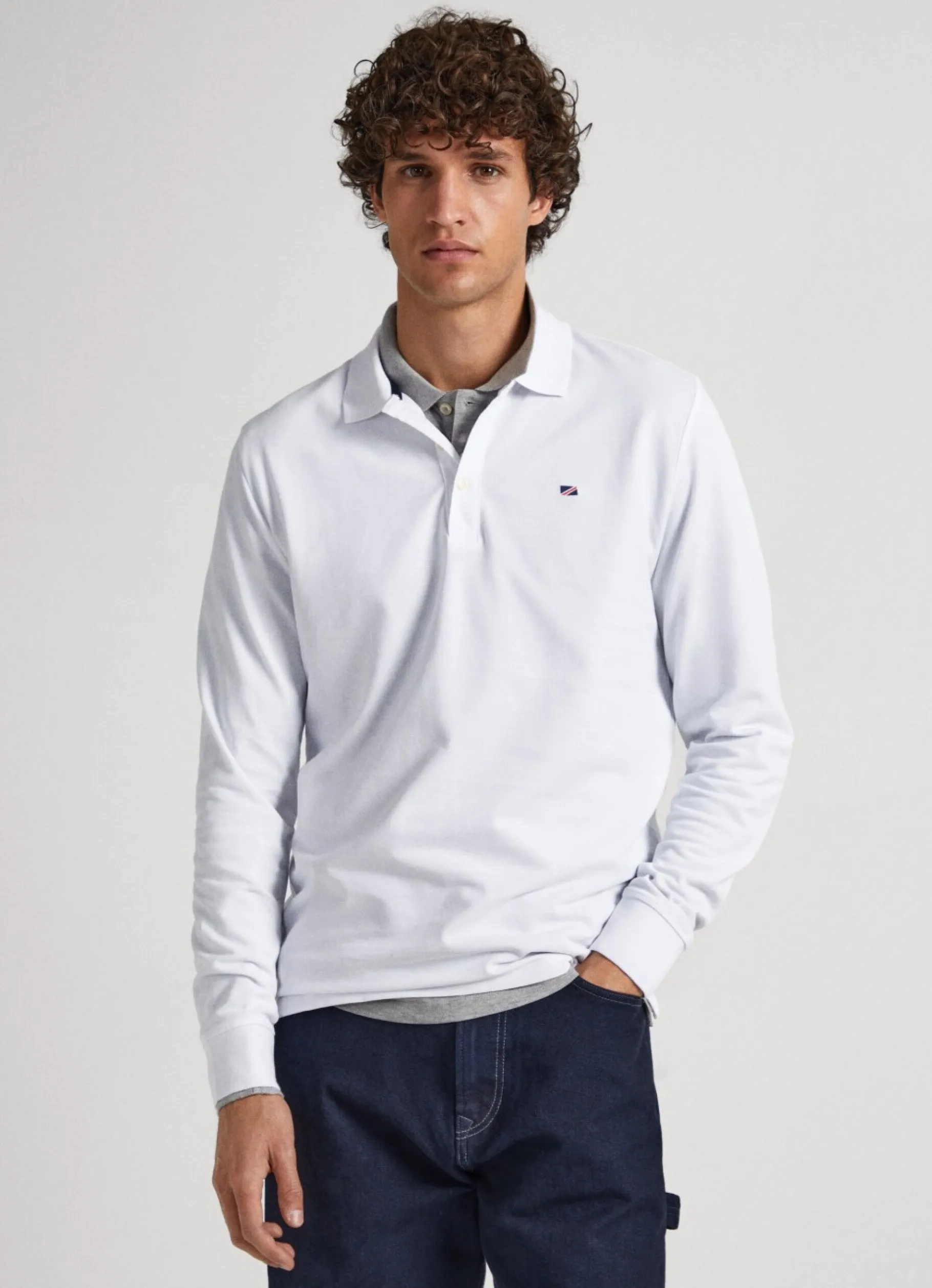 Men Pepe Jeans Embroidered Flag Pique Polo Shirt