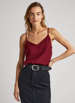 Women Pepe Jeans Embroidered Neckline Strap Top