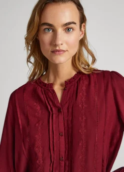 Women Pepe Jeans Embroidered Romantic Cut Blouse