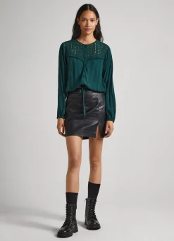 Women Pepe Jeans Eyelet Open Weave Blouse