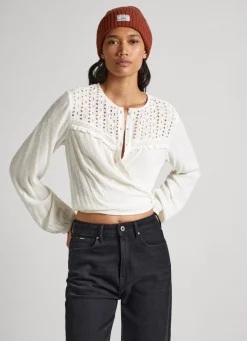 Women Pepe Jeans Eyelet Open Weave Blouse