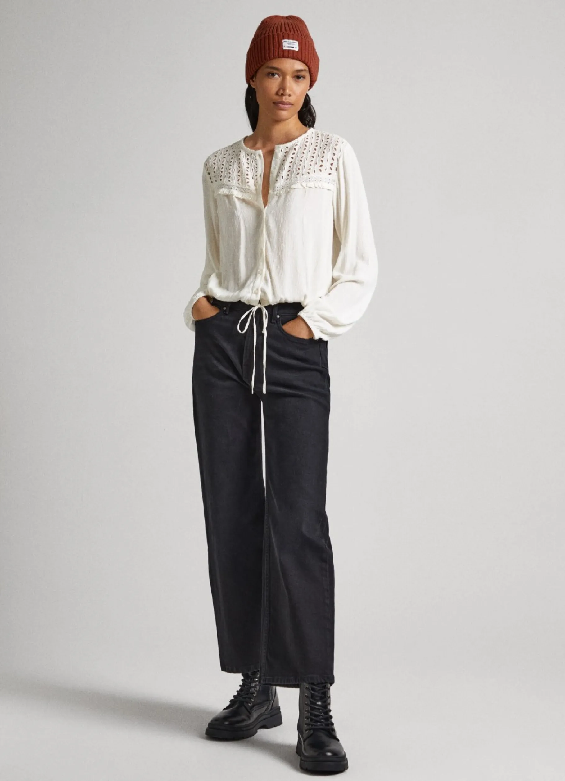 Women Pepe Jeans Eyelet Open Weave Blouse