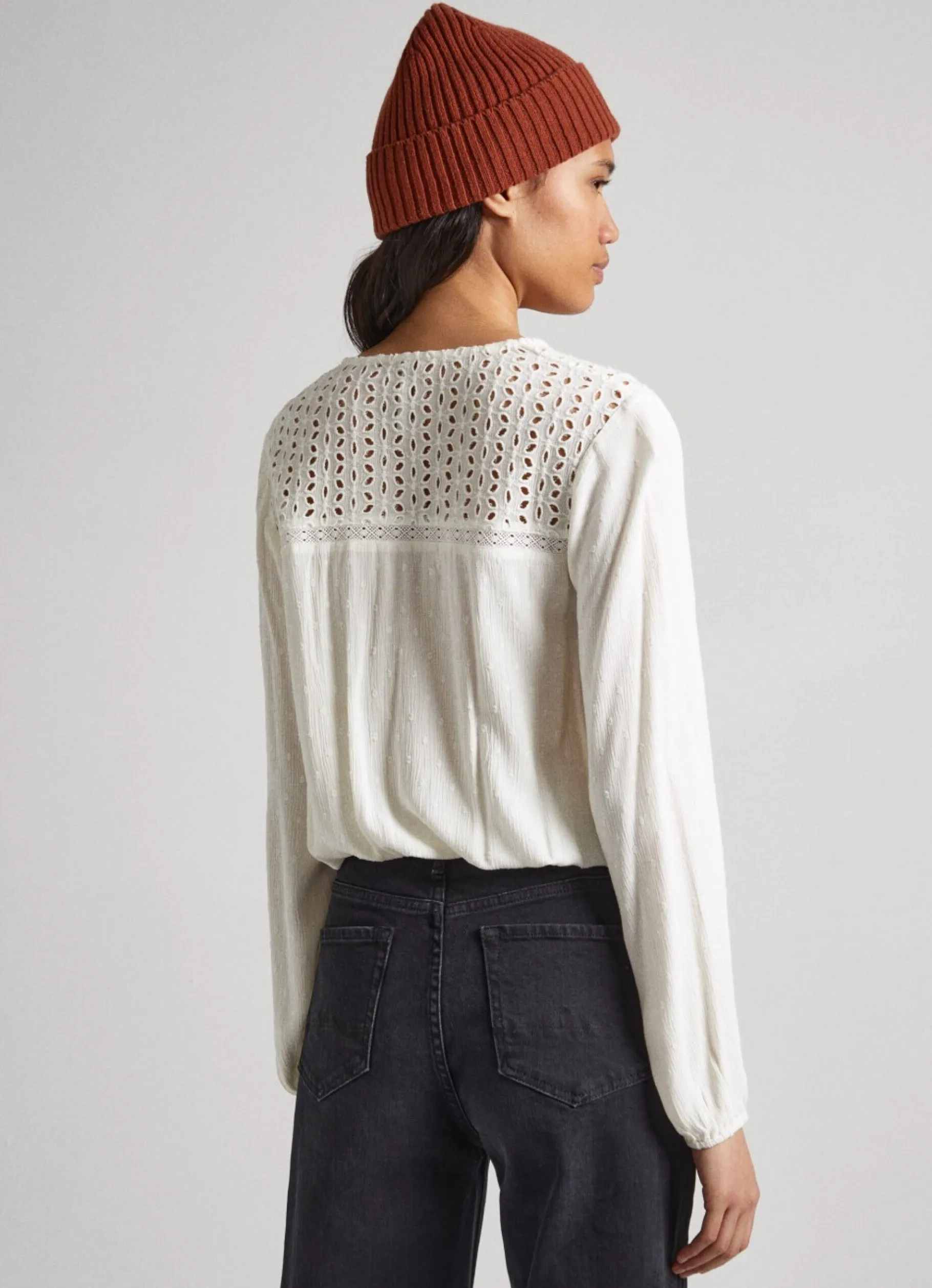 Women Pepe Jeans Eyelet Open Weave Blouse