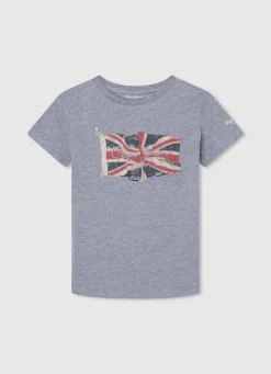 Boy Pepe Jeans Flag Logo Cotton T-Shirt