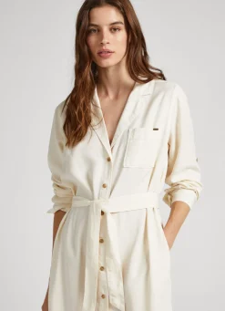 Women Pepe Jeans Flap Neck Tencel Dress