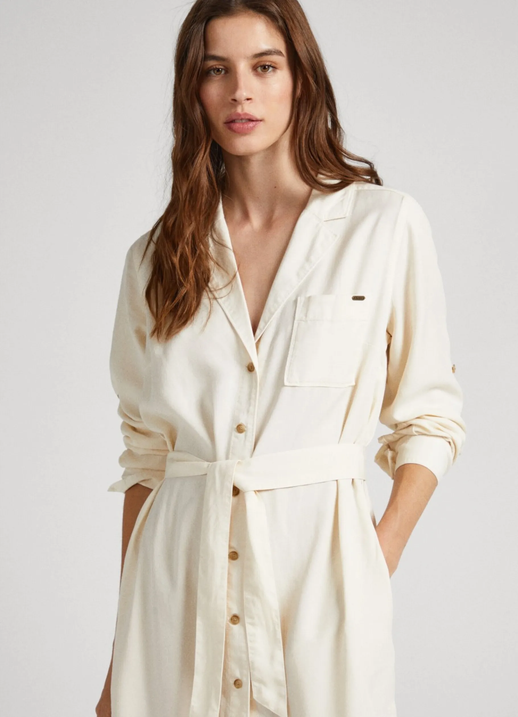 Women Pepe Jeans Flap Neck Tencel Dress
