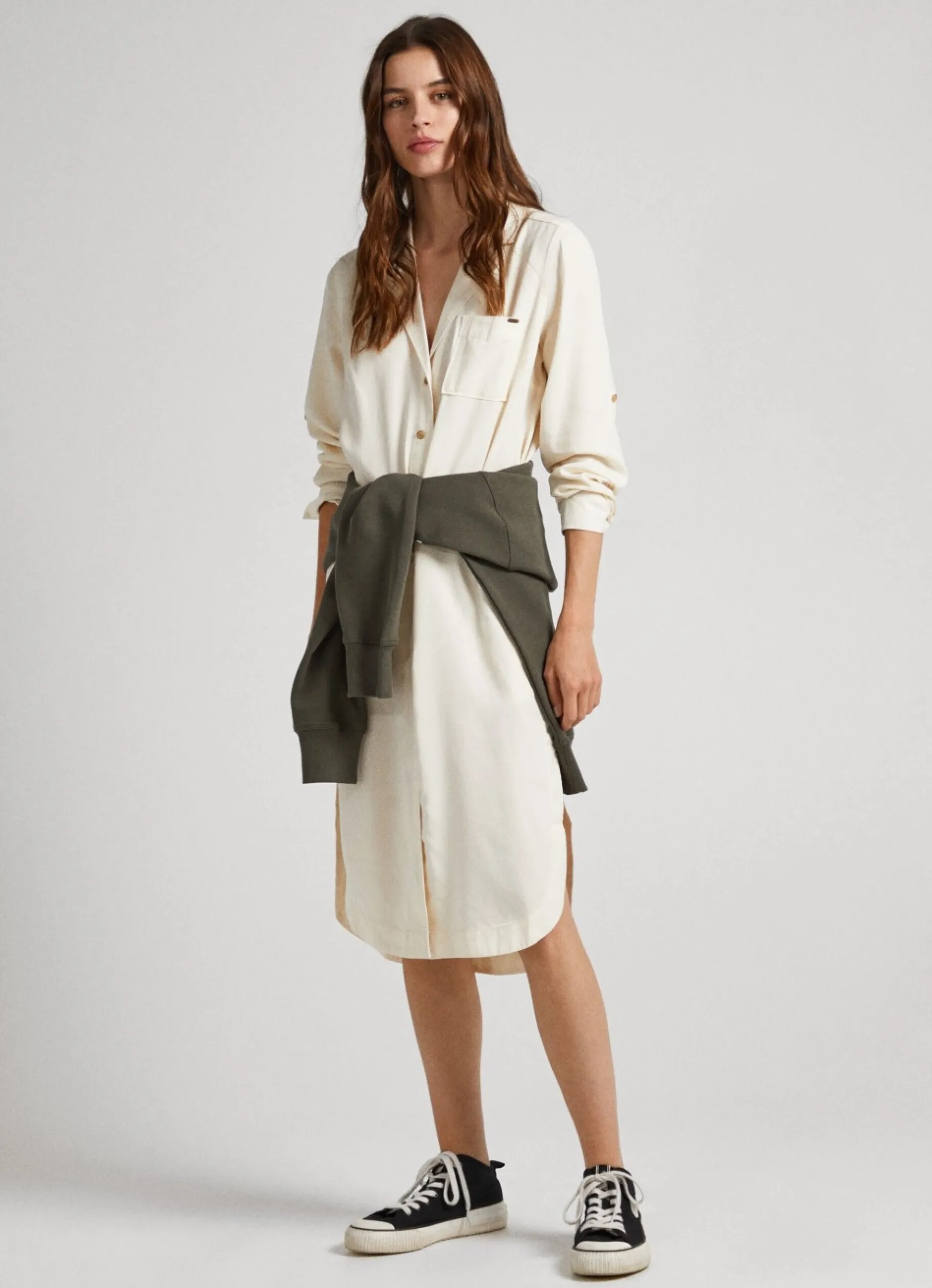 Women Pepe Jeans Flap Neck Tencel Dress