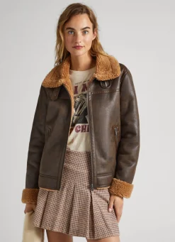 Women Pepe Jeans Fleece Lined Biker Jacket