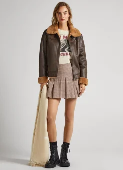 Women Pepe Jeans Fleece Lined Biker Jacket