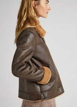Women Pepe Jeans Fleece Lined Biker Jacket