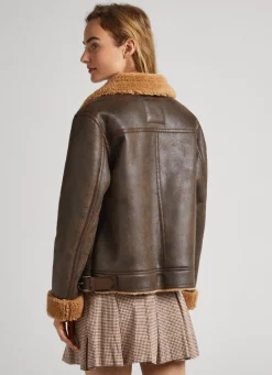 Women Pepe Jeans Fleece Lined Biker Jacket